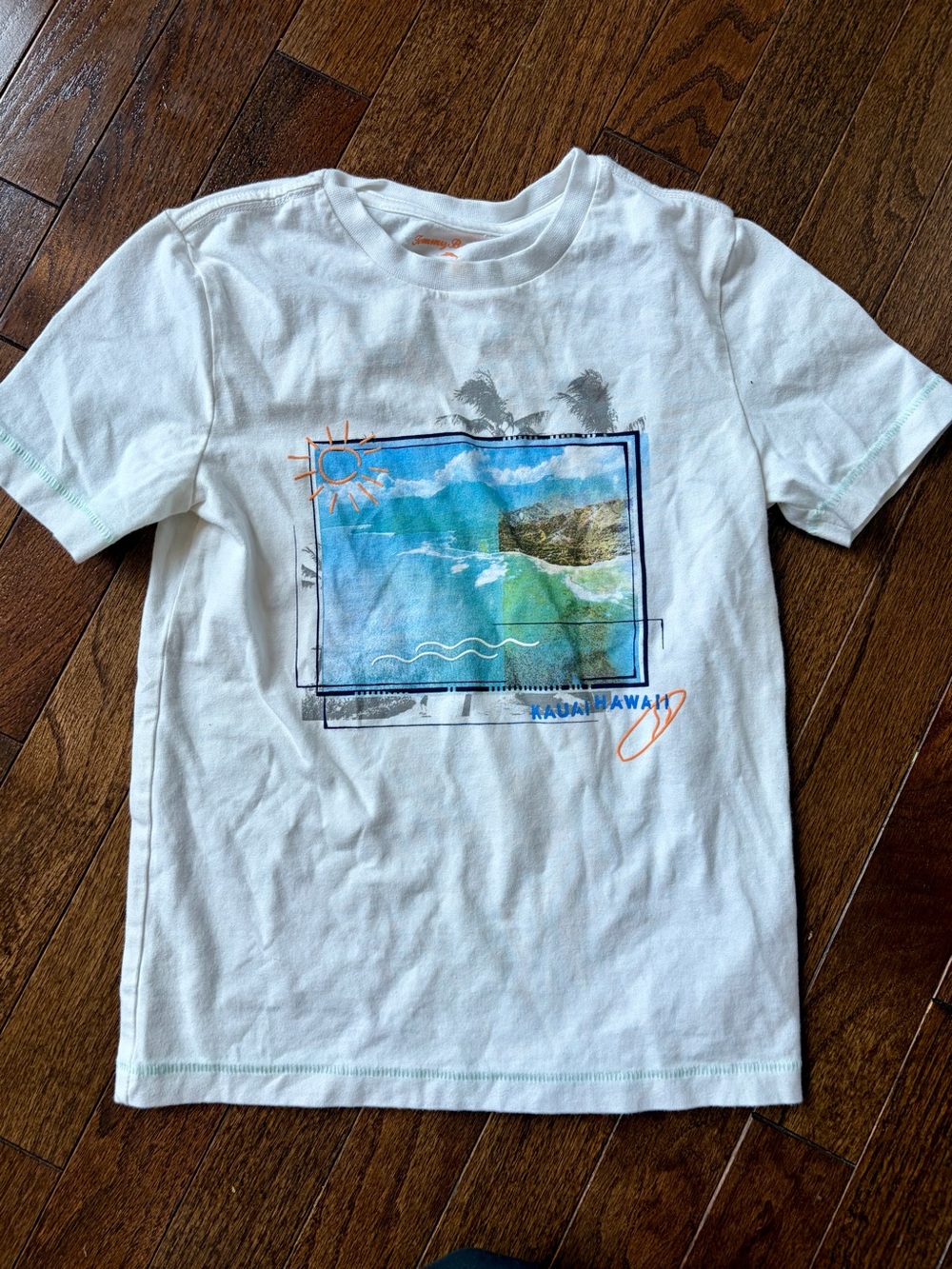 Tommy Bahama White Kids Graphic Beach Tee with Blue-Green Print